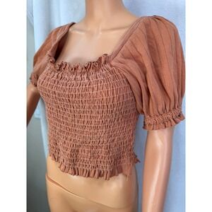 EUC We the Free by Free People crop bubble short sleeve distressed orange top XS